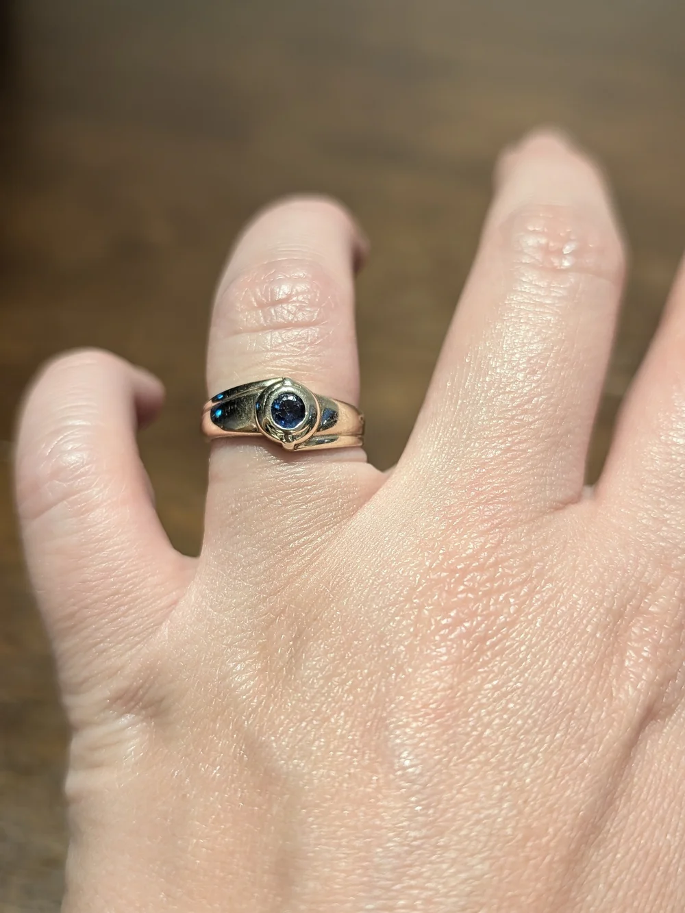 Gold Ring with Blue Center Stone - Women's Jewelry